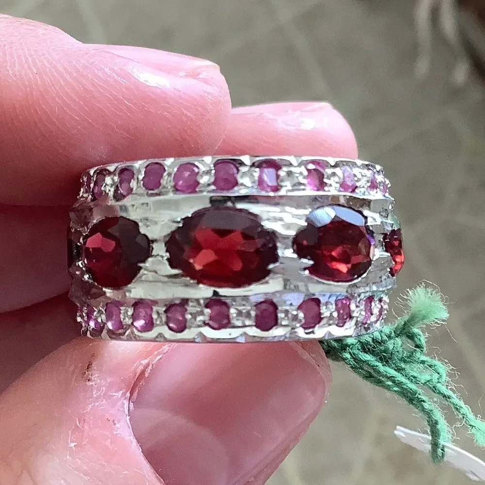 Garnet silver ring sterling silver
